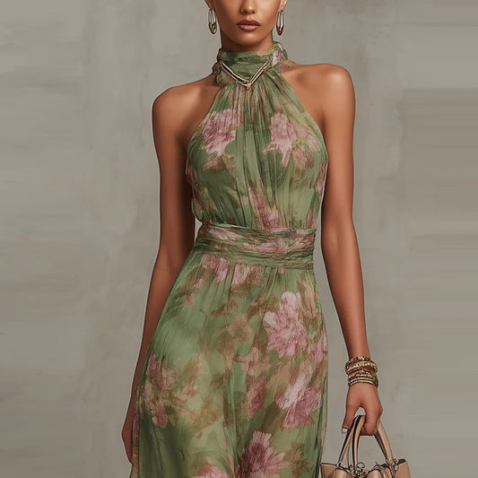 Floral Print High Waist Slit Dress | Elegant Summer Fashion