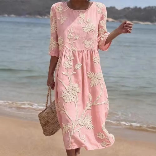 Women's Mid-Length Sleeve Dress with Pockets | Stylish and Comfortable