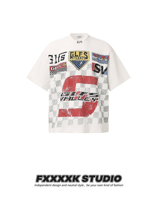 Checkered Flag Print Streetwear T-Shirt | Casual Racing Style