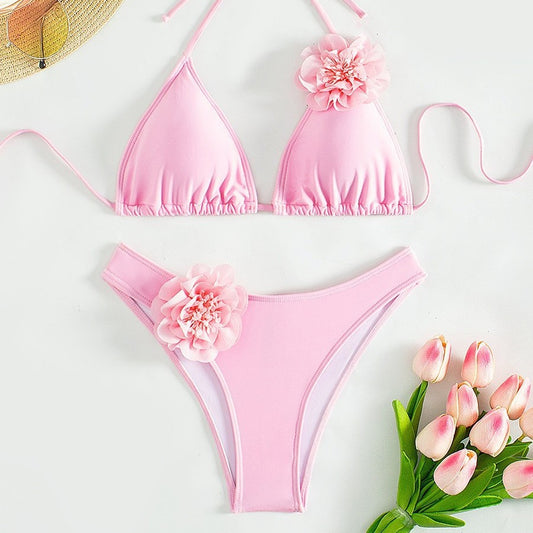 Solid Color Sexy Three-Dimensional Flower Bikini | Trendy Swimwear