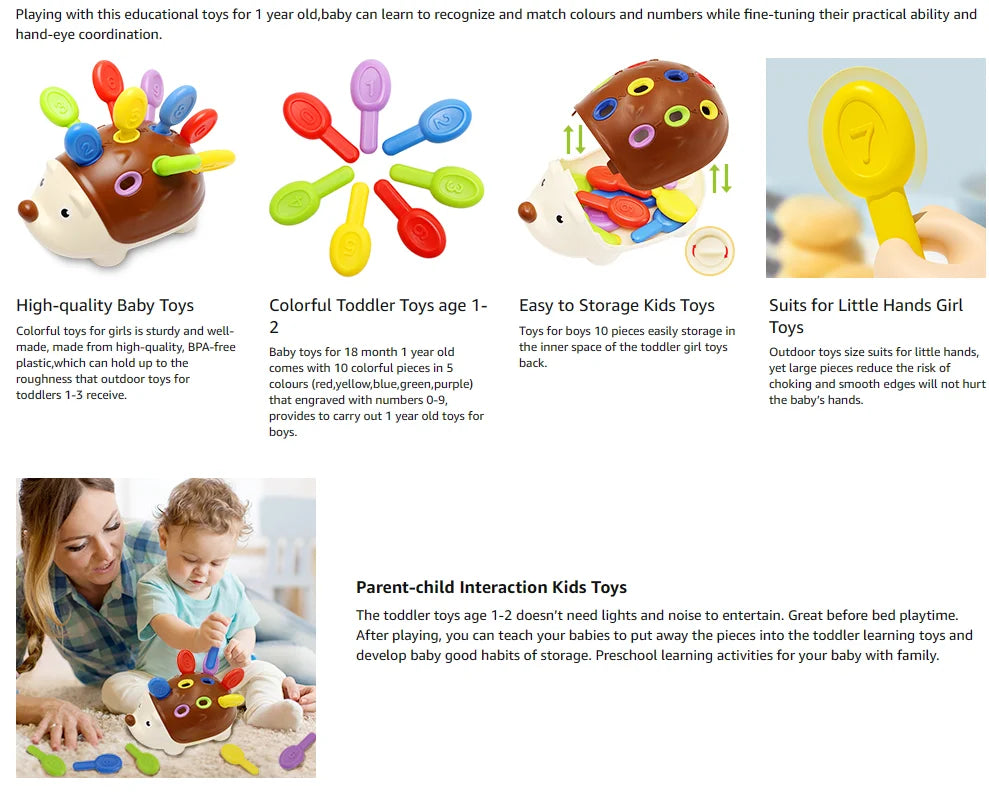 Fine Motor Skills Training Montessori Hedgehog Peg Board Game Puzzle Toy For Toddler's Hand-eye Coordination, Ages 1 To 3(random