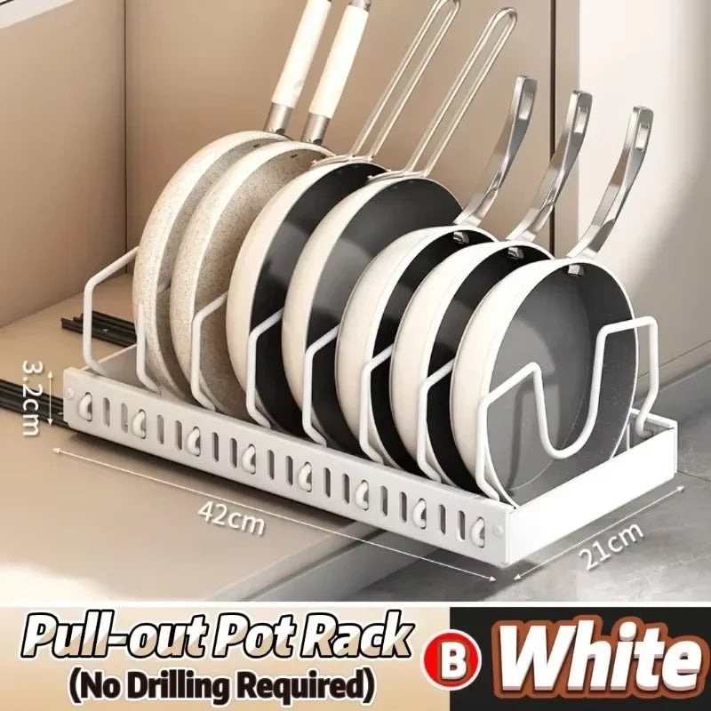 Kitchen Pull Out Pot Rack Adjustable Cupboard Trays with Slide Rails for Dishes Storage Organizer Drawer Partition Shelf