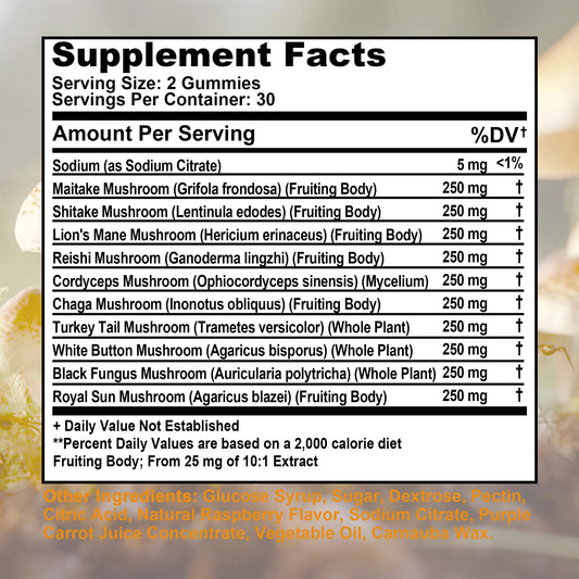 Mushroom Gummies for Brain Health & Immune Support - 60 Gummies