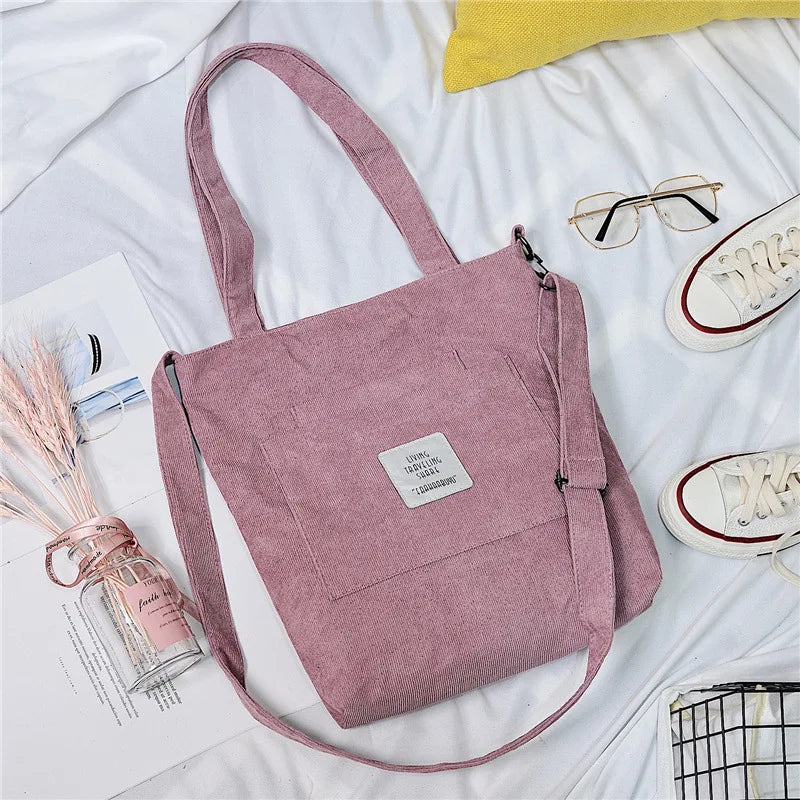 Casual Women’s Canvas Shoulder Bag | Soft Corduroy Tote Purse