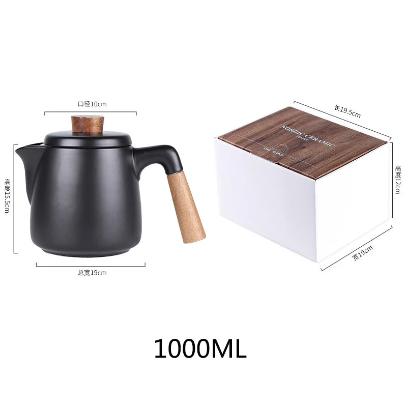 Japanese Style Tea Set Wooden Handle Ceramic Tea Pot Thickened High Borosilicate Glass Transparent Heat Resistant Tea Pot