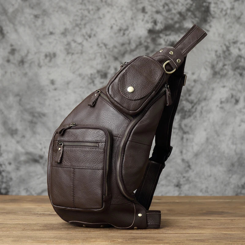 Large Capacity Leather Men's Chest Bag | Retro Casual Messenger Bag