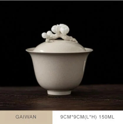 Elegante Gaiwan de Cerámica Esmaltada con Ceniza Vegetal Retro | Perfecto Servicio de Té