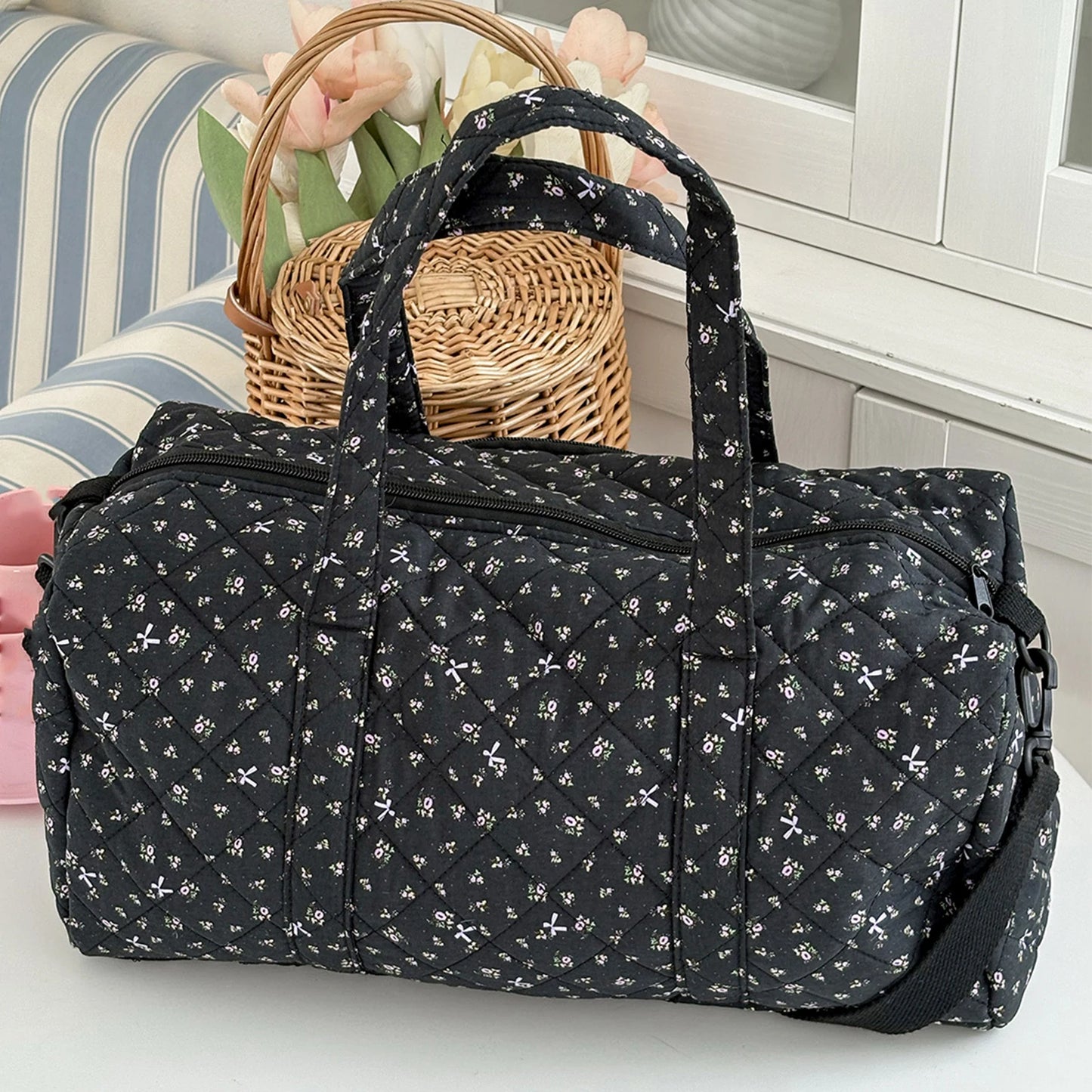 Floral Print Cotton Quilted Duffle Bag | Stylish Overnight Bag