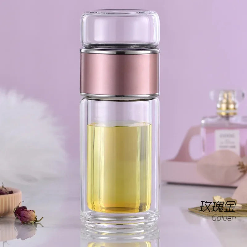 High Borosilicate Glass Tea Water Bottle | Double Layer Infuser