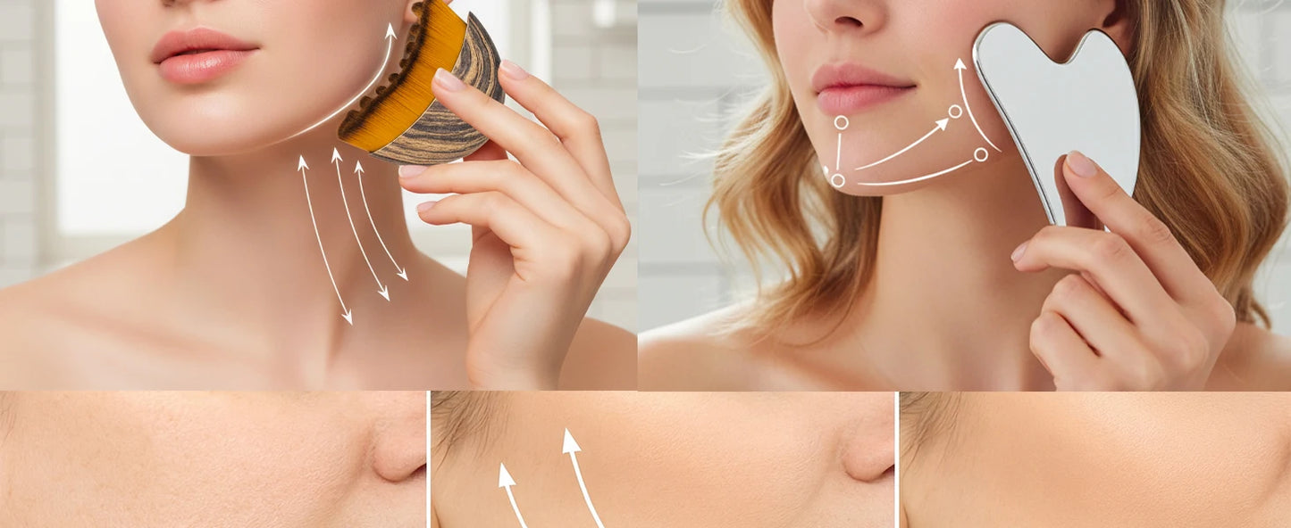 Stainless Steel Gua Sha & Face Massage Brush Set | Sculpt & Contour