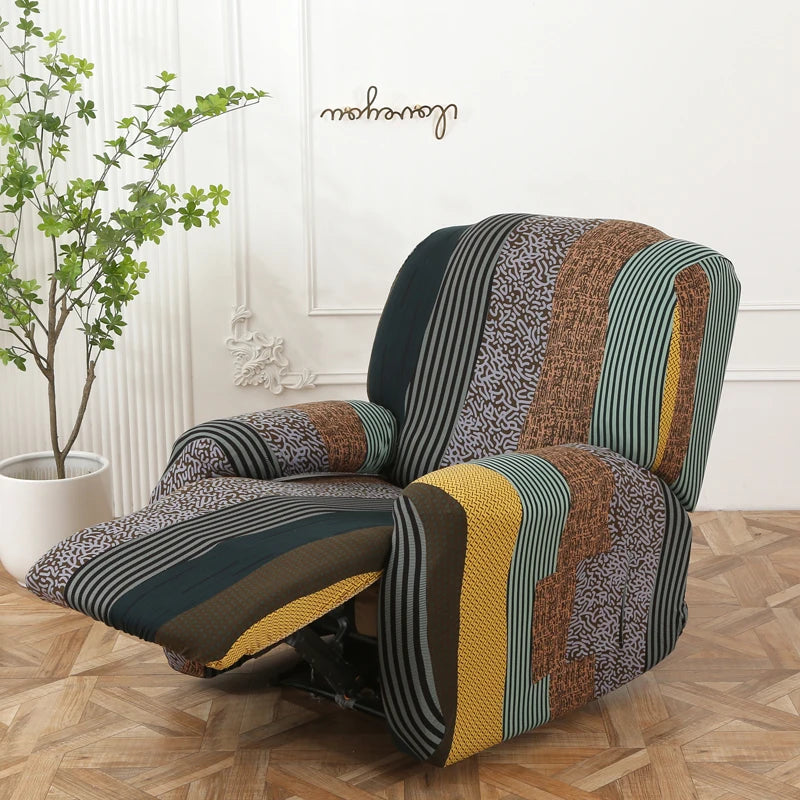 Printed Recliner Cover with Pockets | 4-Piece Furniture Protector