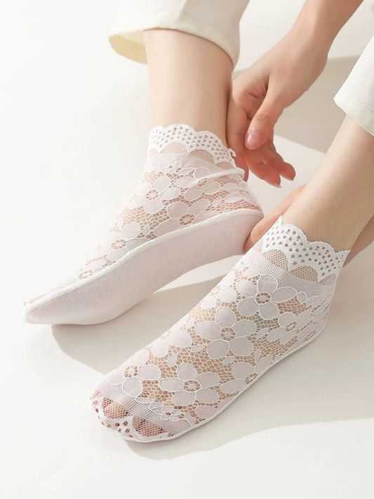 Women's Floral Lace Socks | Summer Thigh-High Sheer Comfort