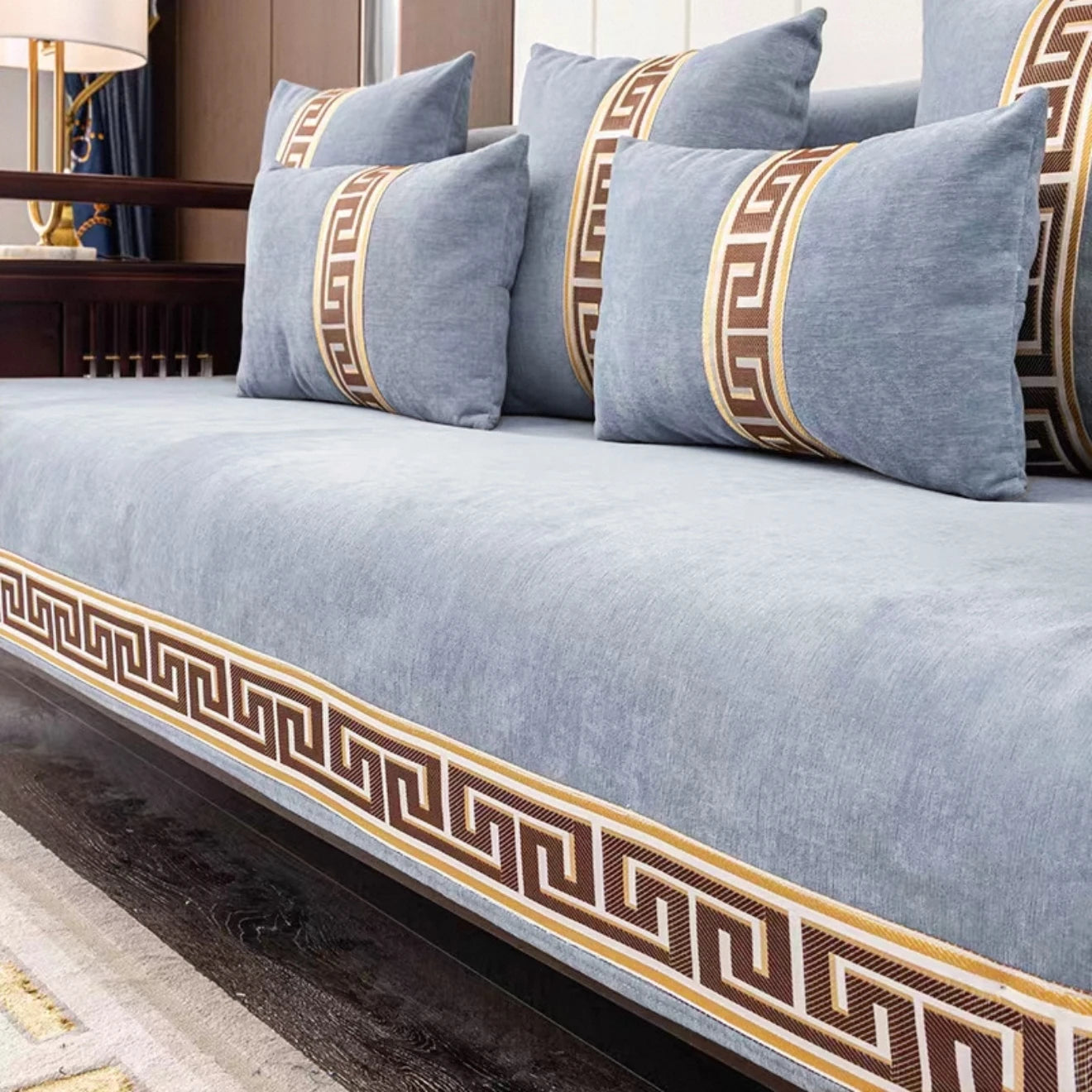 Non-Slip Geometric Chenille Sofa Cover | Universal All-Seasons Towel