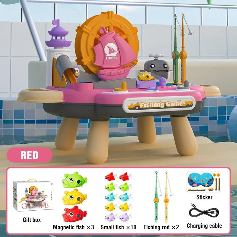 Magnetic Electric Fishing Toy Multifunctional Fishing Game Kids Edcational Toys with Slideway Music Story Kids Xmas Newyear Gift