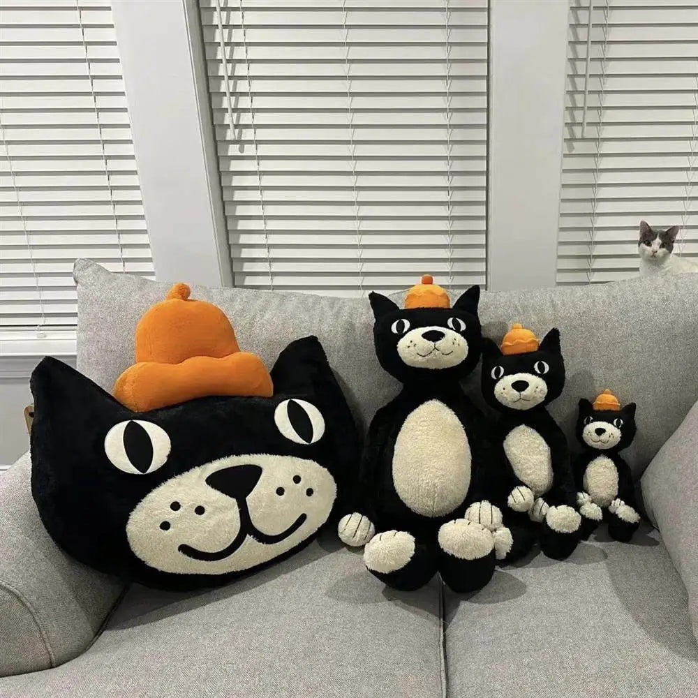 Cute Black and White Cat Plush Doll | Soft Healing Companion Pillow