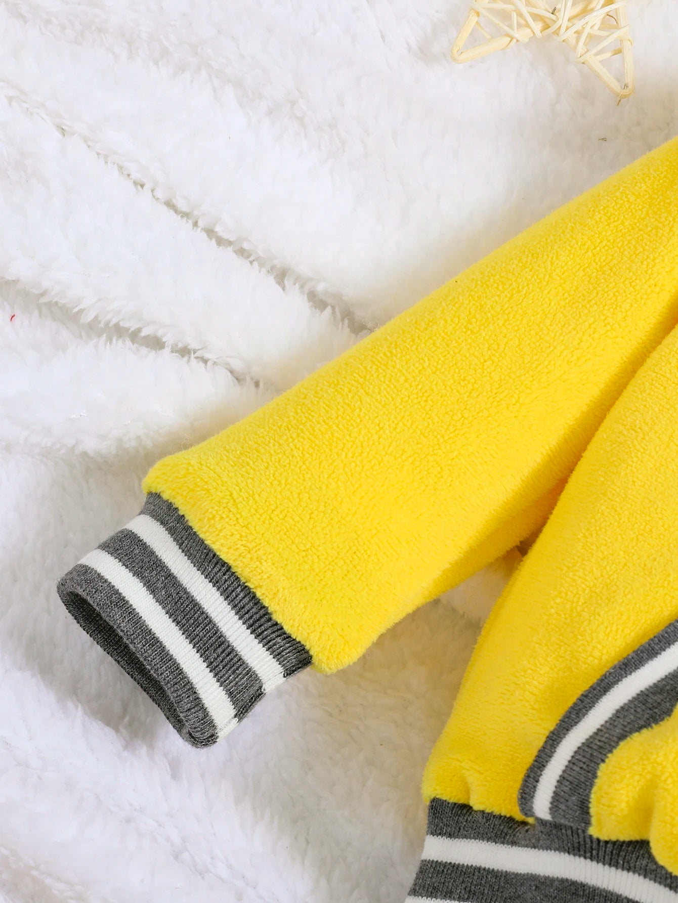 Bright Yellow Coral Fleece Baby Hoodie & Cuffed Pants Set | Warm Outfit