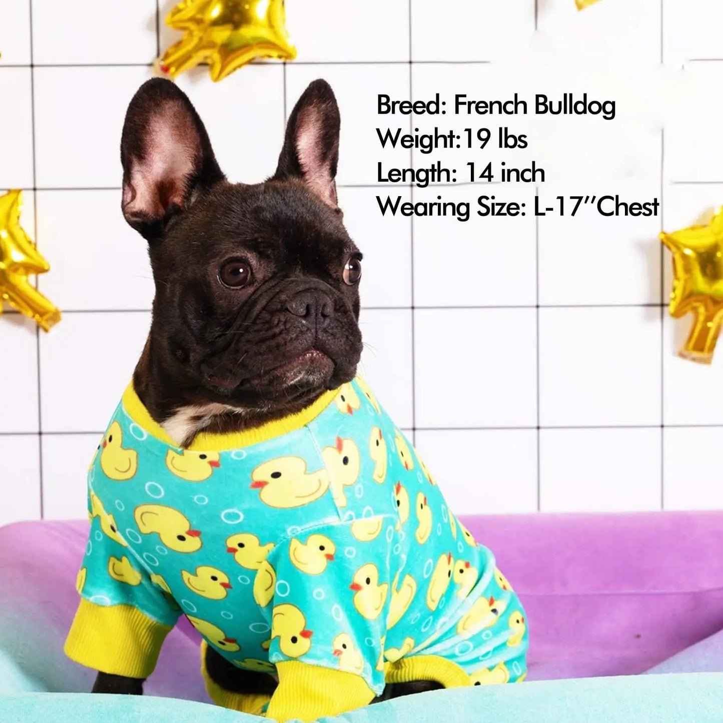 Soft Stretchable Dog Pajamas with Yellow Duck Design for Small Dogs