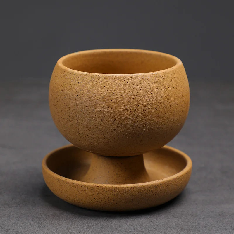 Creative Ceramic Round Small Coffee Cup with Saucer | Retro Design