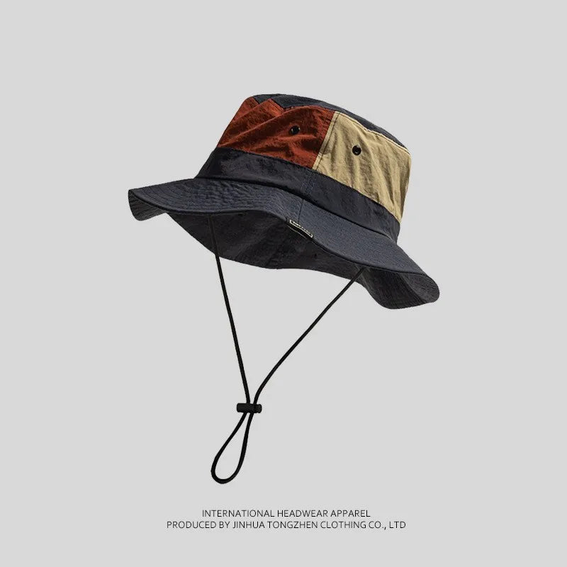 Japanese Style Summer Sun Protection Bucket Hat Color Matching Casual Hat Unisex for Outdoor Hiking Camping Travel Daily Wear