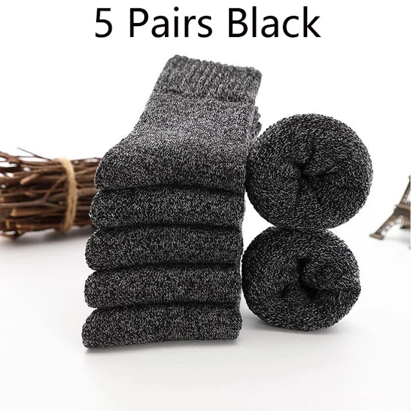 Winter Warm Thick Woolen Socks for Men | 5 Pairs Anti-Cold Comfort