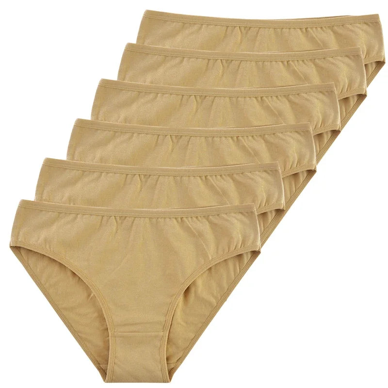 6pcs Women's Soft Cotton Middle-Waisted Briefs | Comfortable Underwear