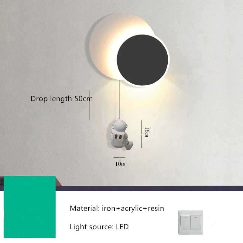 Creative LED Astronaut Moon Wall Lamp for Kids' Rooms