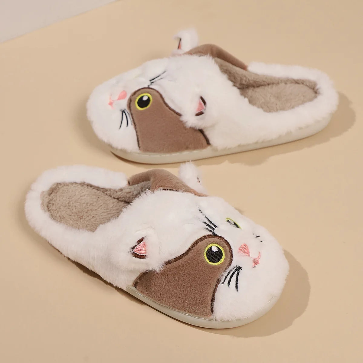 Kawaii Cat Plush Slippers for Women | Cozy Winter Home Shoes