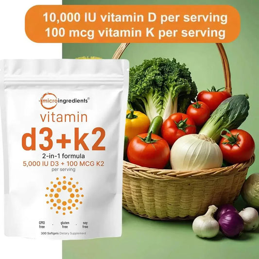 Vitamin D3 K2 Capsules for Immune Support | 300 Vegan Softgels