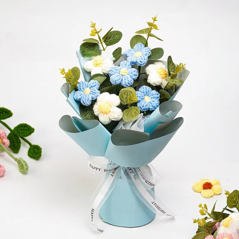 Ramo de Flores de Ganchillo de Hilo Hecho a Mano | Decoración Floral Eterna