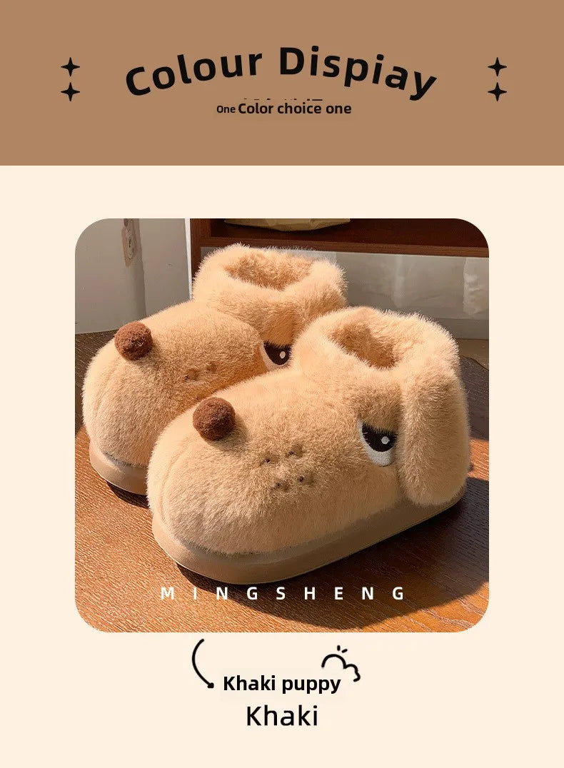 Women's Cute Cartoon Dog Plush Slippers | Fluffy Warm House Shoes