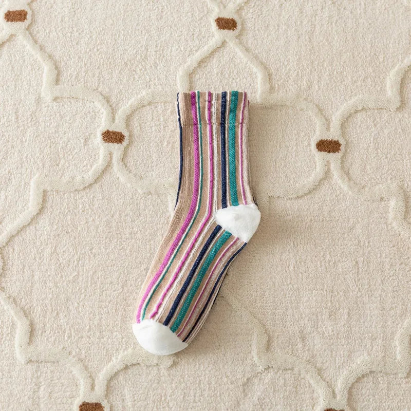 Colorful Striped Women's Crew Socks | Vintage Harajuku Style