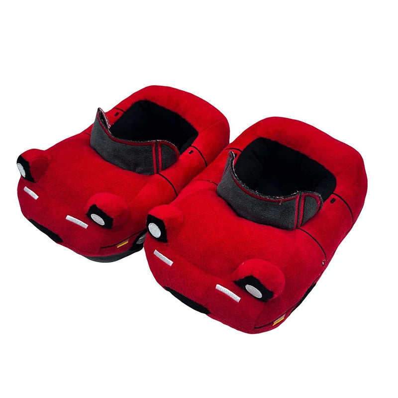 Fun Red Car Plush Slippers | Cozy Vehicle Shape House Shoes