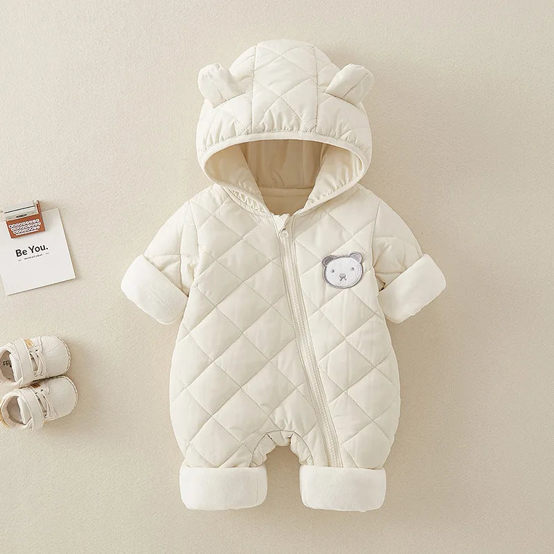 Autumn Winter Baby Quilted Romper - Newborn Thickened Warm Onesie Cotton Outerwear Toddler Creeper