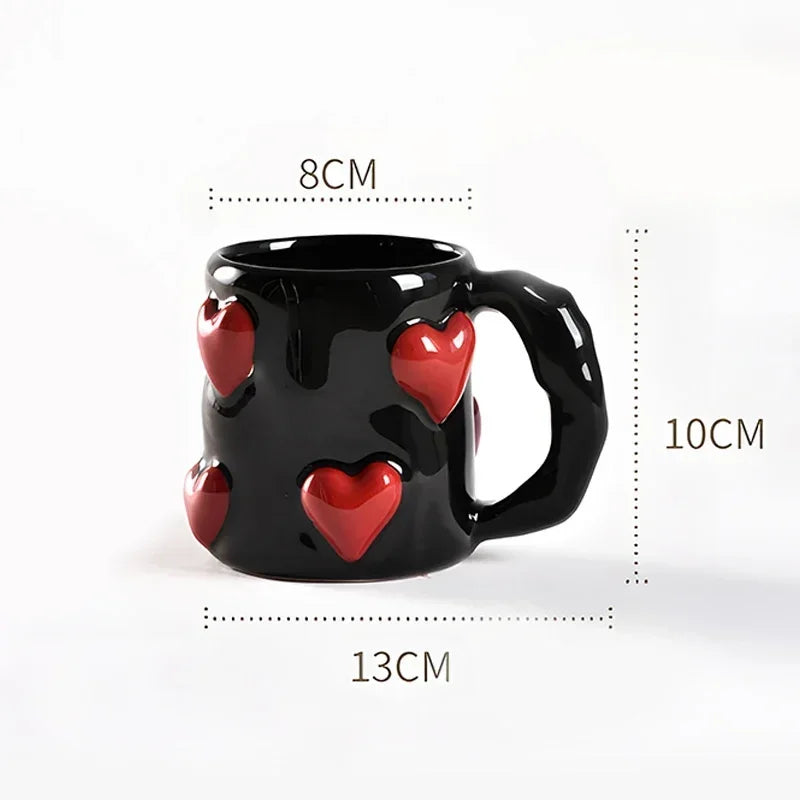 3D Heart-shaped Design Vintage Ceramic Mug, Cute Large Capacity, 3D Embossed Coffee Cup, Kitchen Drinkware Set
