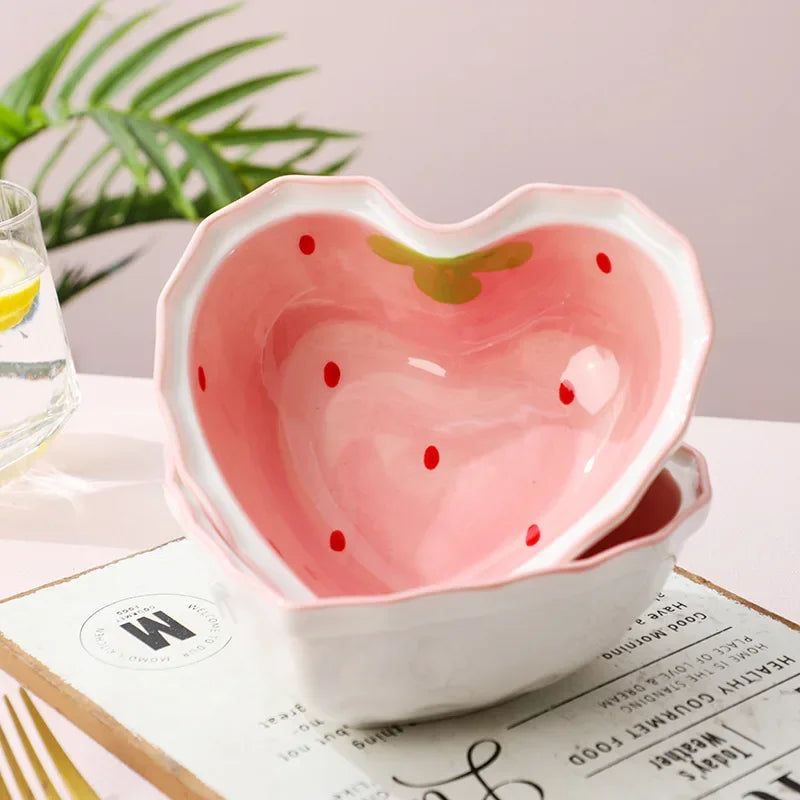 6.25-inch Strawberry Ramen Bowl Japanese Cute Noodle Bowl Salad Bowl Kitchen Tableware Microwave Safe Fruit Ceramic Plate