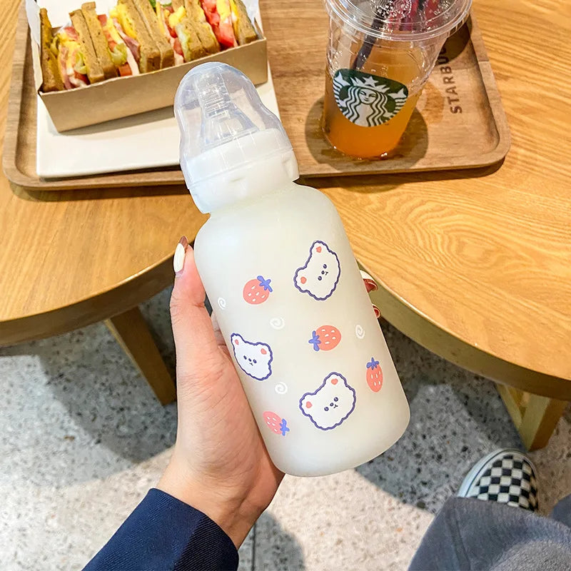 Kawaii Strawberry Bear Glass Water Bottle | Cute & Eco-Friendly