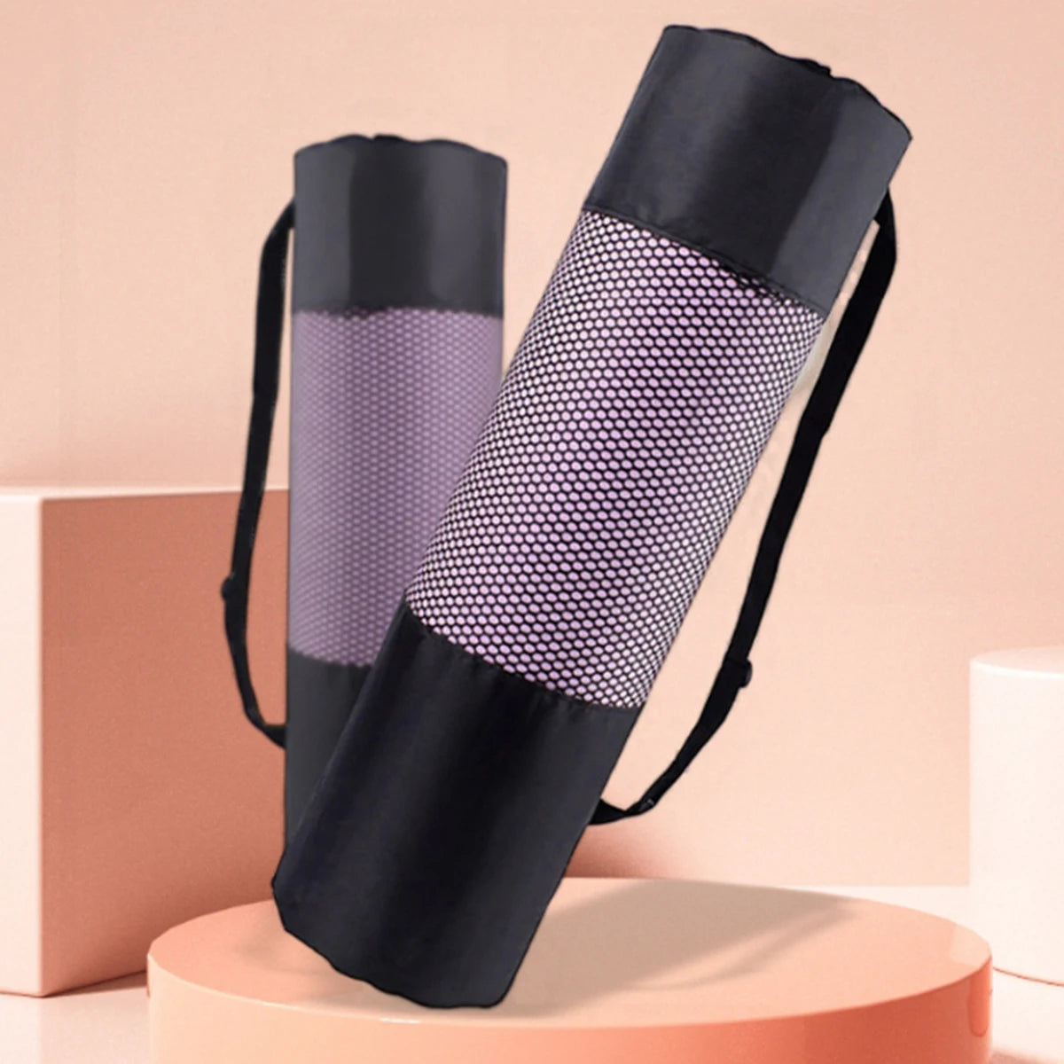 Durable Yoga Mat Storage Mesh Bag with Shoulder Strap – Black