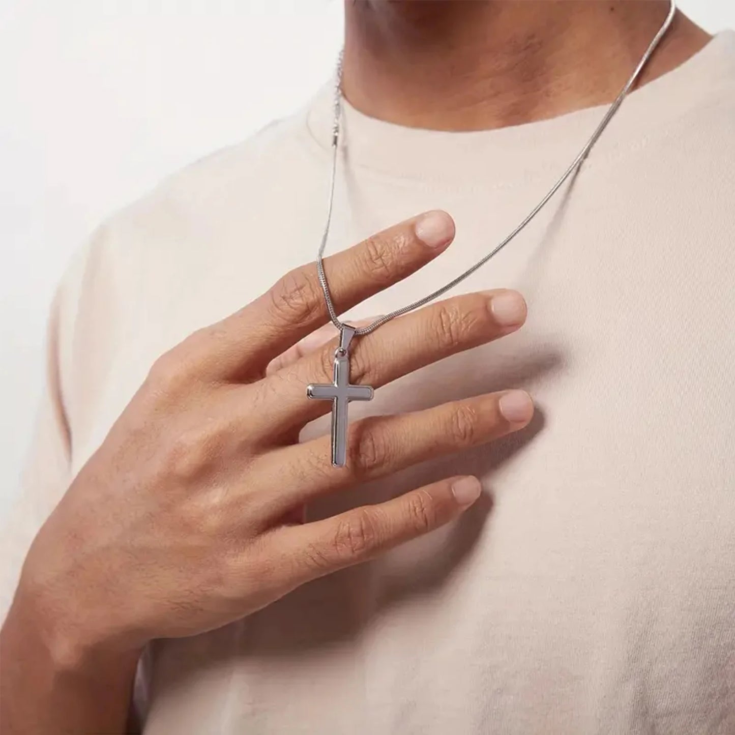 Classic Snake Bone Chain Cross Pendant Necklace | Father's Day Gift