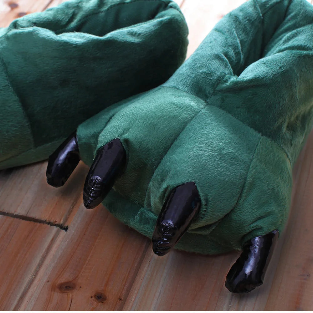 Animal Paw Plush Slippers | Cozy Dinosaur & Monster Indoor Shoes