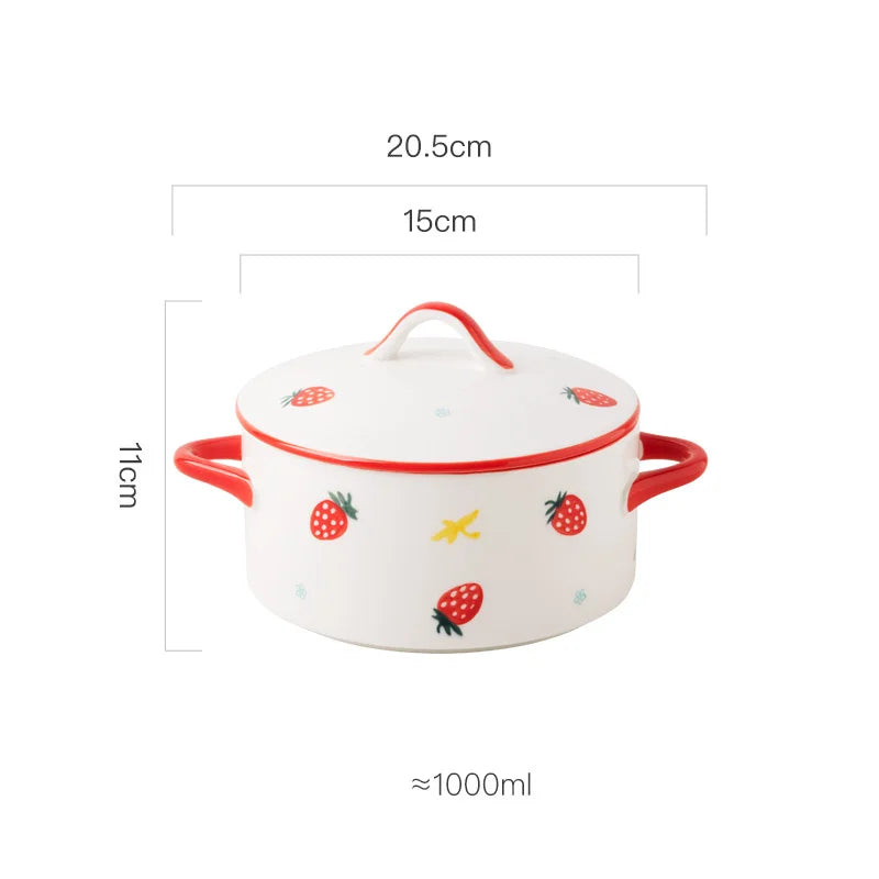 Ceramic Double Ear Bowl with Cover | Perfect for Noodles & Soup