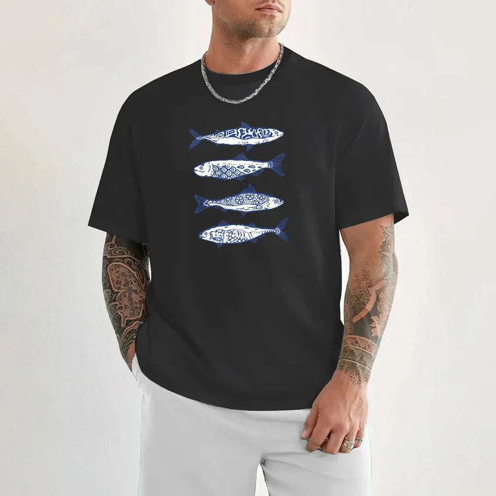 High-Quality Fish Pattern Cotton T-Shirt | Trendy Summer Hip Hop Style