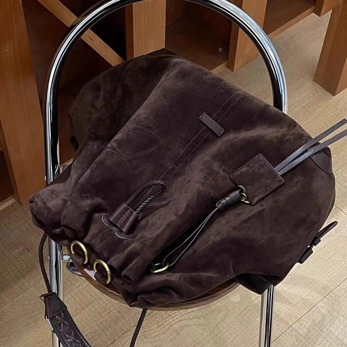 Trendy Retro Frosted Suede Bucket Backpack | Stylish Large Capacity Bag