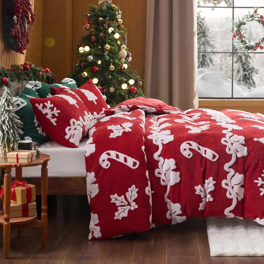 Fluffy Christmas Duvet Cover Set — Ultra Soft Plush Shaggy Winter Bedding, 3-Piece King Size Warm Cozy Holiday Comforter Cover Set
