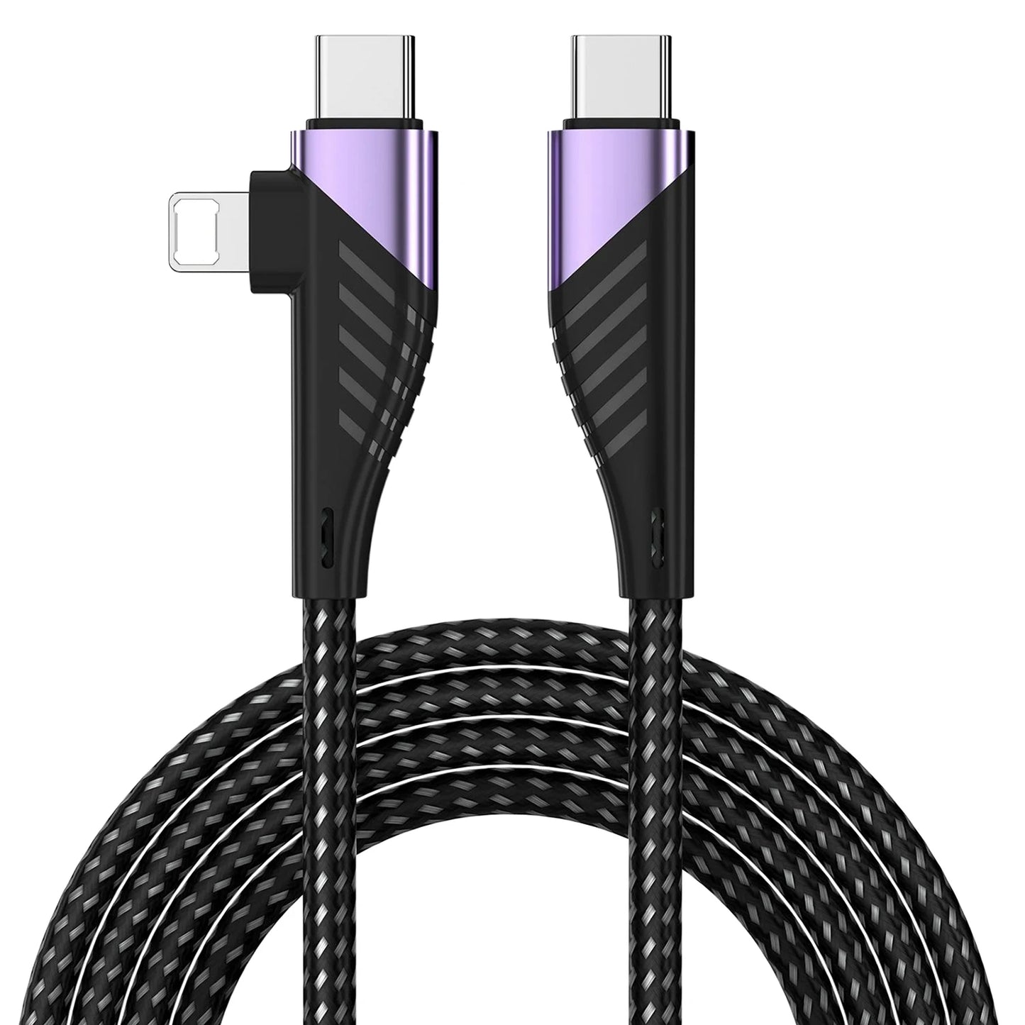 240W PD 2 in 1 Type-C Cable 90 Degree Angle Type C/Lightning Fast Charging Cable For iPhone 16 15 14Pro Max iPad Xiaomi Huawei