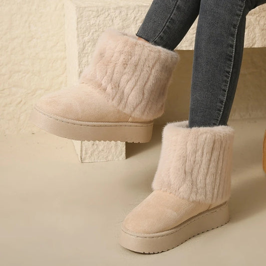 Botas de nieve de vellón estilo coreano para hombre | Mocasines de invierno de felpa cálida hasta la pantorrilla