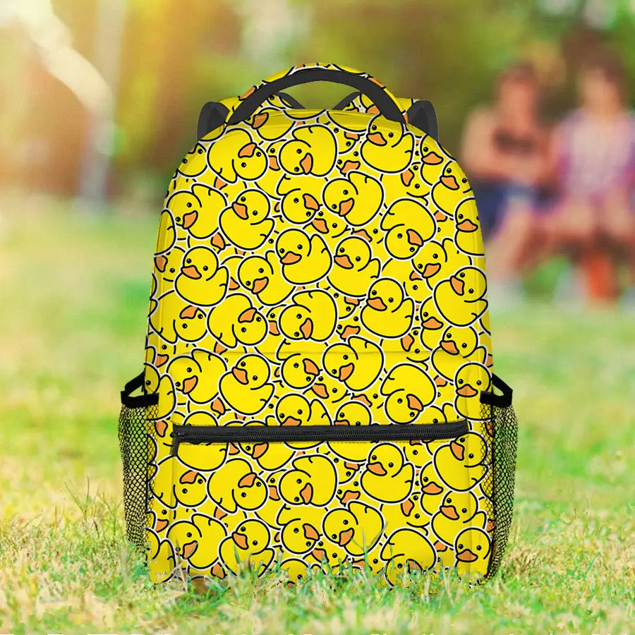 Stylish 2D Cartoon Yellow Duck Backpack for Kids | Waterproof Design