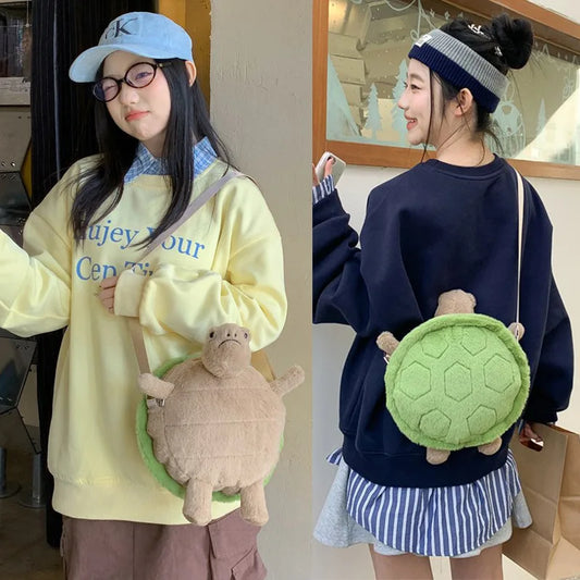 Mochila de peluche de tortuga linda | Adorable bolso de muñeca Kawaii