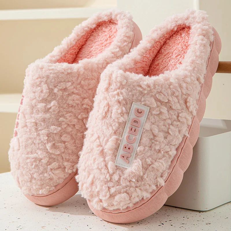 Unisex Thick Sole Plush Slippers | Warm Fluffy Indoor House Shoes