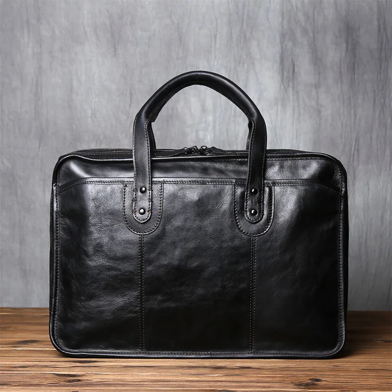 Men's Retro Leather Briefcase | Handmade Laptop Travel Bag