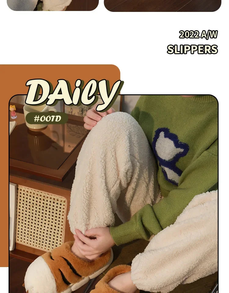 Women's Cute Cartoon Tiger Paw Plush Slippers | Cozy Winter Slides